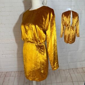 🆕 STOCKHOLM ATELIER Gold Crushed Velvet Long Sleeve Mini Dress Open Back S 4